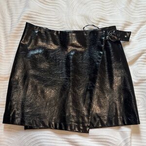 Avec Les Filles Shiny Black Mini Skirt
